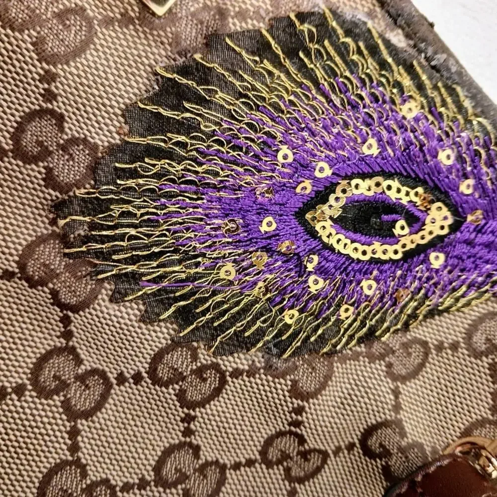 GUCCI Small Tote Shoulder Bucket Bag Monogram Peacock Embellished Sequin Vintage
